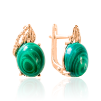 Серьги из позолоченного серебра с малахитом