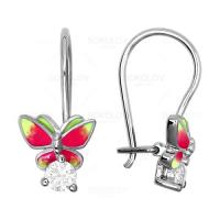 Детские серьги "Бабочки" из серебра с яркой эмалью и фианитами (SOKOLOV)