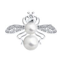 Брошь Мушка из серебра с жемчугом и фианитами