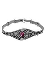 Браслет в этническом стиле из чернёного серебра с натуральным гранатом