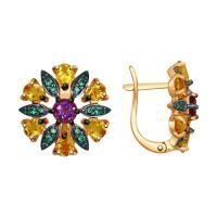 Серьги из золоченого серебра с миксом камней Sokolov