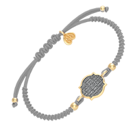 Браслет плетеный ОТЧЕ НАШ из золоченого серебра с серой шелковой нитью