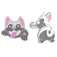 Серьги пусеты Собачки из серебра с эмалью