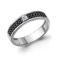 Кольцо из серебра с черными нанокристаллами и фианитом