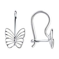Детские серьги с белыми бабочками из серебра