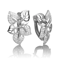 Серьги из белого золота с фианитами Березка