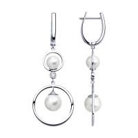 Серьги из серебра с жемчугом и фианитами