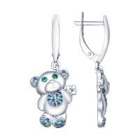 Серьги из серебра с зелеными и синими фианитами (SOKOLOV)