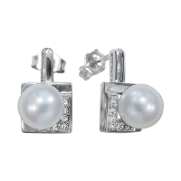 Серьги из серебра с жемчугом и фианитами
