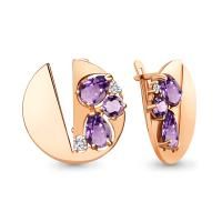 Серьги из позолоченного серебра с аметистами и фианитами