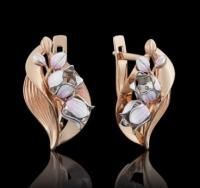 Серьги из красного золота с эмалью Ландыш