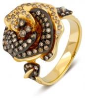 Кольцо из желтого золота с коньячными бриллиантами Роза