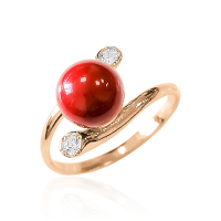 Кольцо из позолоченного серебра с кораллом и фианитами