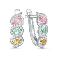 Серьги из серебра с натуральным турмалином и фианитами