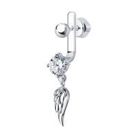 Серьга пусет одинарная из серебра с фианитом