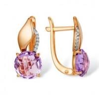 Серьги из красного золота с аметистом и фианитами