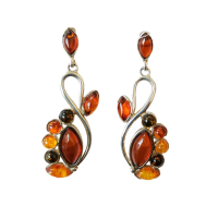 Серьги пусеты из серебра с натуральным янтарем
