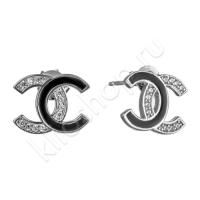 Серьги пусеты из серебра с эмалью и фианитами