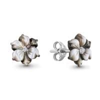 Серьги пусеты из серебра с перламутром и фианитом