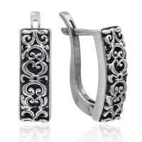 Лаконичные серьги из чернёного серебра с этническим орнаментом