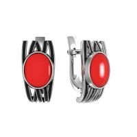 Серьги из черненого серебра с натуральным красным кораллом