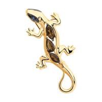 Брошь Ящерица из золоченого серебра с раухтопазами и фианитом