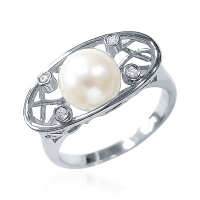 Кольцо из серебра с натуральным жемчугом и фианитами