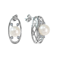 Серьги из серебра с жемчугом и фианитами