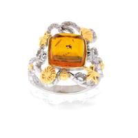 Кольцо из серебра с янтарем и позолотой