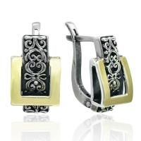 Серьги из черненого серебра с этническим орнаментом и золотыми вставками