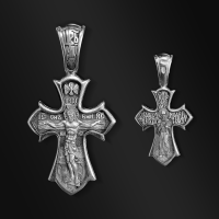 Православный крест из серебра с чернением. Распятие Христово. Святитель Николай.