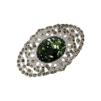 Брошь из серебра с натуральным зеленым янтарем и марказитами