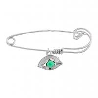 Брошь-булавка из серебра с зелёным фианитом