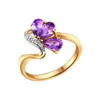 Кольцо SOKOLOV из золота с аметистами и фианитами
