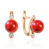 Серьги из позолоченного серебра с кораллом и фианитами