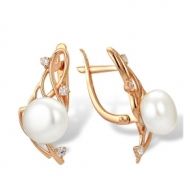 Золотые серьги с жемчугом и фианитом