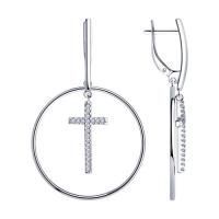 Длинные серебряные серьги-кресты с фианитами SOKOLOV