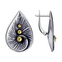 Серьги из серебра с чернением и позолотой