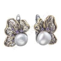 Серьги из комбинированного серебра с жемчугом и аметистами