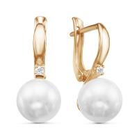 Серьги из золоченого серебра с жемчугом и фианитом