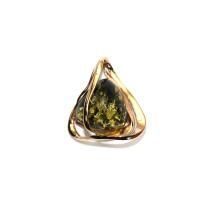 Подвеска бегунок из золоченого серебра с зеленым янтарем