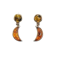 Серьги пусеты из серебра с натуральным янтарем