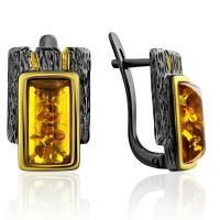 Серьги из комбинированного серебра с янтарем и позолотой