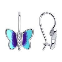 Серьги из серебра с эмалью и фианитами бабочки (SOKOLOV)
