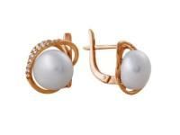 Золотые серьги с жемчугом и фианитом