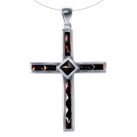 Подвеска-крест из серебра с натуральным гранатом