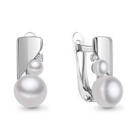 Серьги из серебра с жемчугом и фианитами