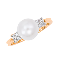 Кольцо из красного золота с натуральным жемчугом и фианитами