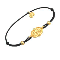 Браслет «СПАСИ И СОХРАНИ» из черной нити с золочеными серебряными вставками