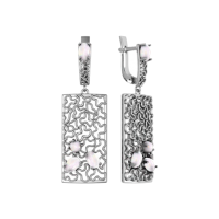 Серьги из черненого серебра с натуральным розовым опалом